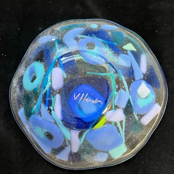 Island Memories Design Glass”Fused Art Glass Handmade 7”x3”Bowl Clear - Picture 4 of 10